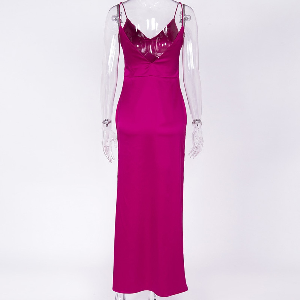 Satin V-Neck Maxi Dress for Women