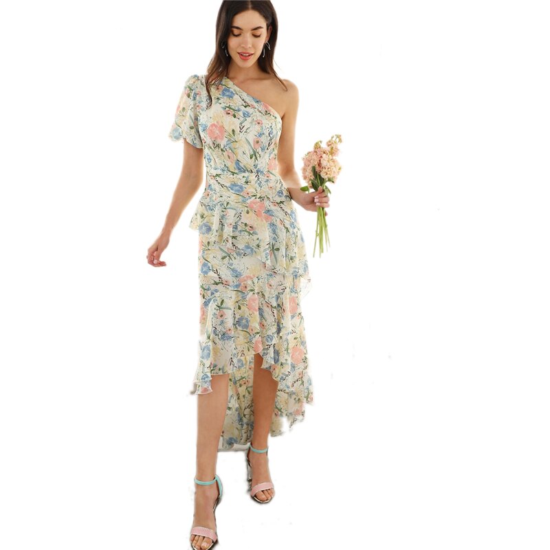 Women's Floral Printed Asymmetric Dress
