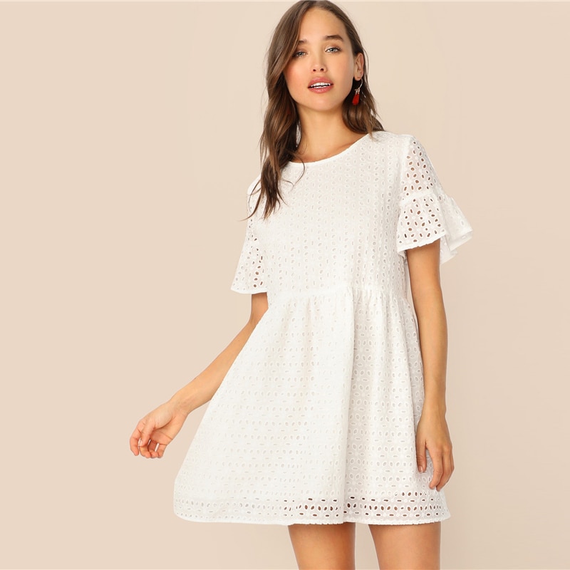 Women's Boho Style White Mini Dress