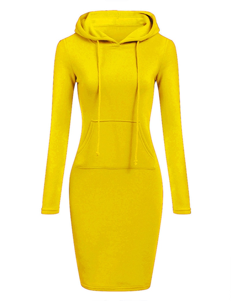Women's Solid Color Hooded Knee-Length Dress